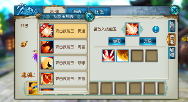 诛仙手游宠物技能用什么顶